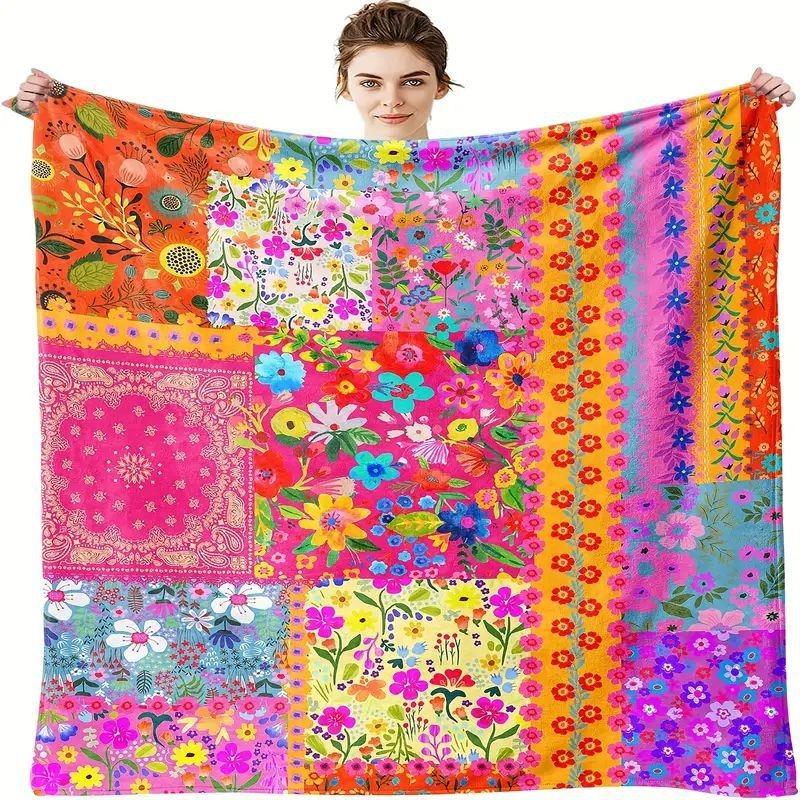 

1pcs Polyester Printed Double-Sided flannel Air Conditioning Blanket Soft Lightweight Home Use Small Throw Bedroom Sofa blanket 75X100cm