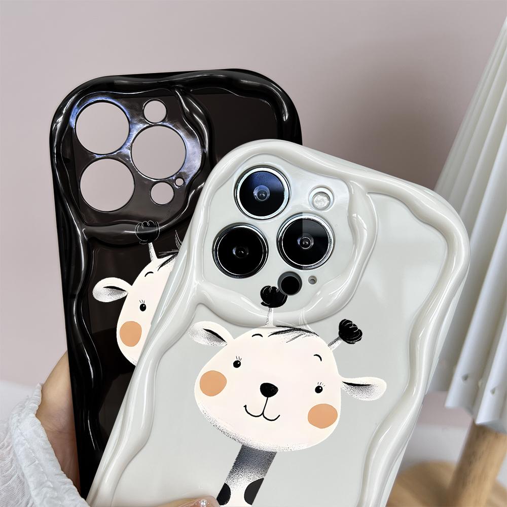 Cartoon Pattern Cream Texture Casing Wavy Edge Soft Silicone Cover Phone Case for IPhone Samsung Huawei Honor Xiaomi Redmi Infinix Tecno