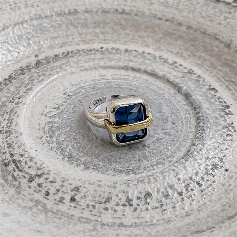 

Кольцо-квадратный блок сапфирового цвета из стерлингового серебра S925 для женщин Adjustable Open Design