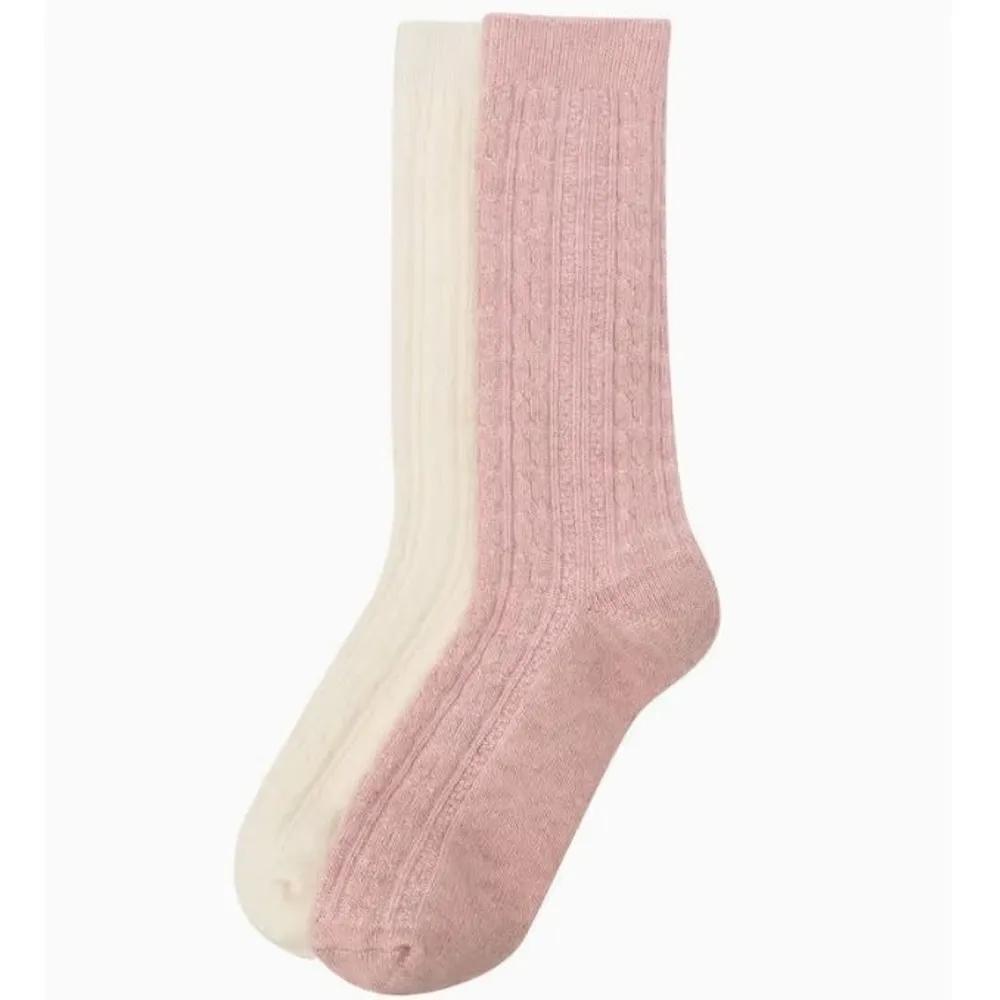 JASS5F030I2 Women s Logo Label Cable Knit Wool Blend Long Socks 2-Piece Set