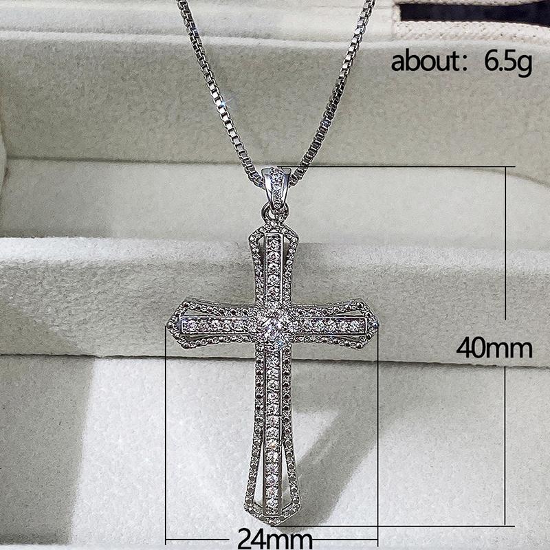Huitan Hip Hop Cross Necklace For Women With Dazzling Cz Stone Luxury Silver Color Cool Neck Accessories Party Trendy Jewelry
