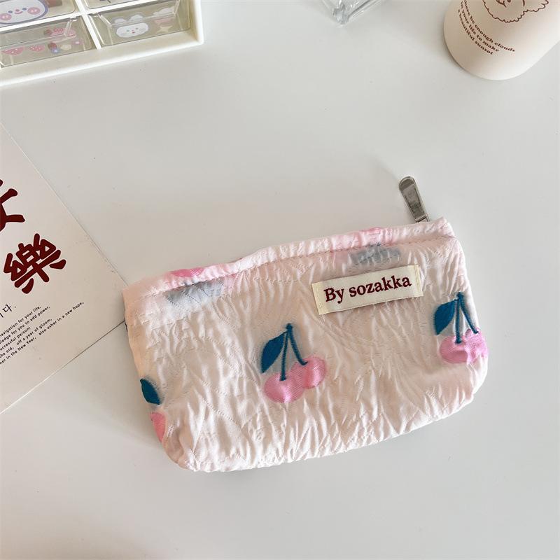 French Embossed Flowers Travel Cosmetic Storage Bag Wallet Cute Women Makeup Kits Handbags Phone Pencil Case Organizer Pouch Bag
