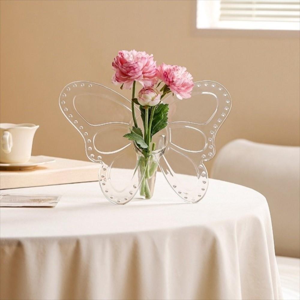 Klarer Kunststoffrahmen Pflanze Vase Hydroponischer Blumenhalter Schmetterlingsblumenvase Schreibtischdekoration