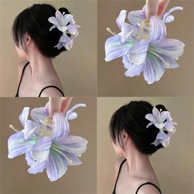 Atmosphere Simulation Lily Flower Hair Clip Beautiful High End Feeling Back Head Hair Bun Shark Hair Clip Headband Accessory New