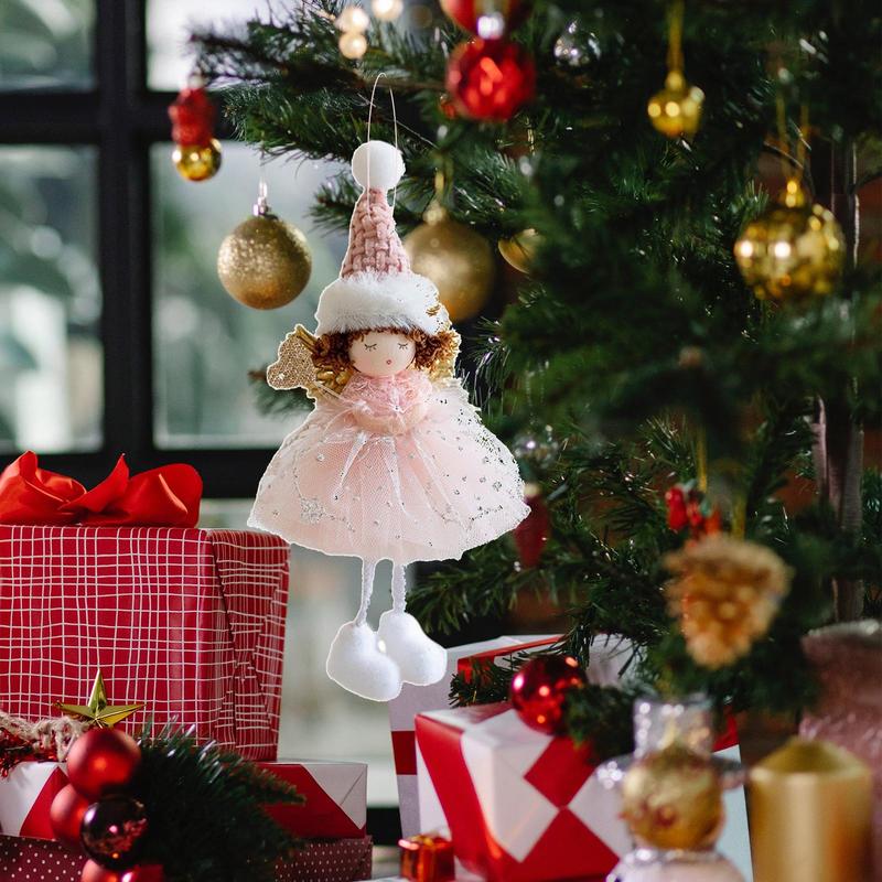 Christmas Angel Doll Christmas Tree Angel Doll Pendants Wearing Pointy Hat Mesh Dress Handmade Angel Ornaments for Christmas