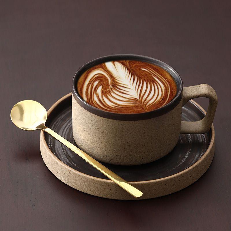 Creative Handmade Coarse Pottery Coffee Cup And Saucer Set Cup And Saucer Retro Water Cup Ceramic Cup Breakfast Cup Household Water Cup