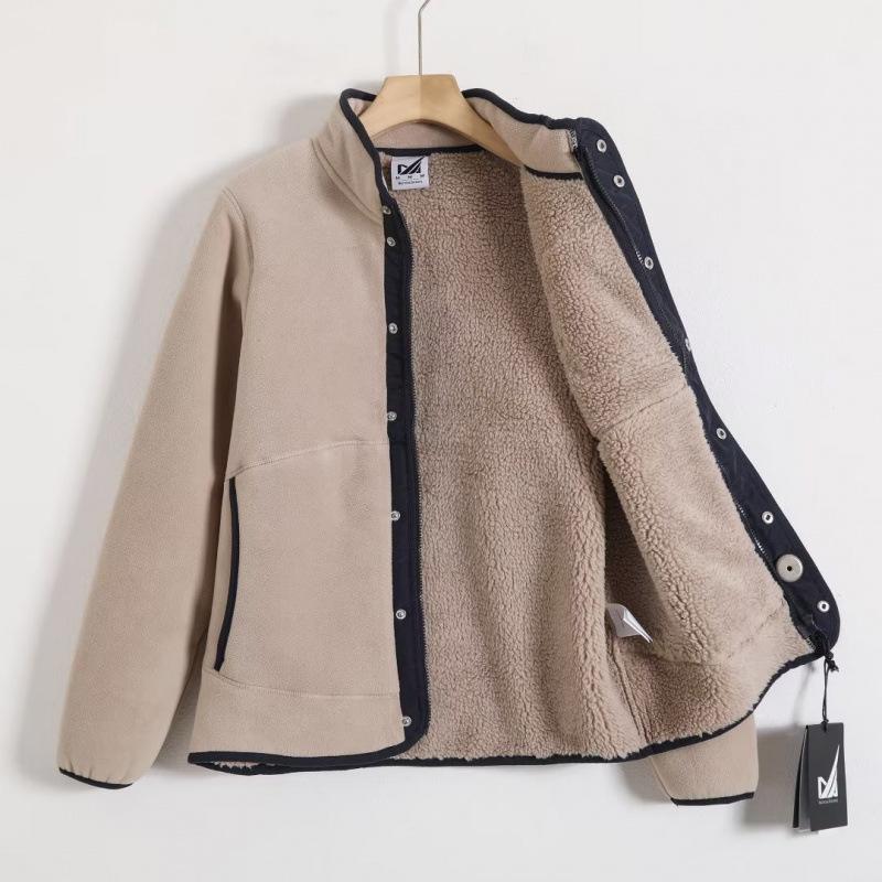 Herren Winter Patchwork Stehkragen Fleece Sweatshirt, 600g beidseitig verdickt.