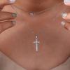 Silver Tone Pave Crystal Cross Pendant Necklace for Women, Elegant Religious Faith Jewelry