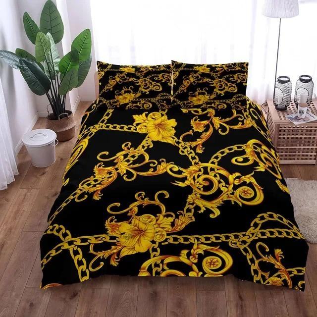 Set da letto di lusso con motivo barocco dorato Set copripiumino singolo matrimoniale queen size king size Set copripiumino per regalo Biancheria da letto