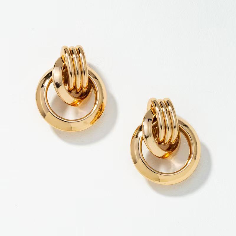 European-American Geometric Twist Circle Earrings – Stylish, Multi-layered, and Versatile