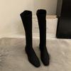 Mote Vinter Vintage Slanke Dame Knehøye Støvletter Designer Tykke Hæler Sko Moderne Lange Støvletter For Kvinner