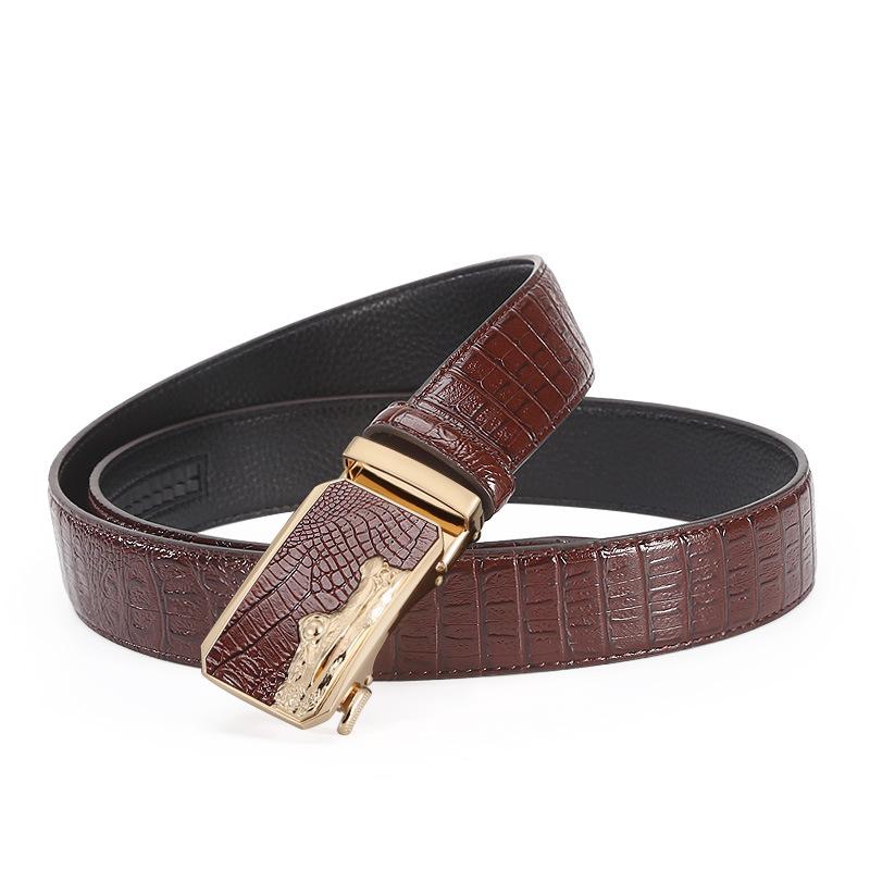 Men'S Alloy Automatic Buckle High-End Crocodile Pattern Belt Light Business Light Luxury Pure Cowhide Belt Belt