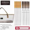 Korean Outdoor BBQ Skewers: 7-Piece Stainless Steel Set with U-Shaped Wooden Handles