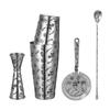 Set de cocktail din oțel inoxidabil cu 5 piese, cu model tatuaj: Shaker Tin-on-Tin, Jigger, Linguriță și Strecurătoare gravate cu Craniu și Trandafir / Armata de Teracotă