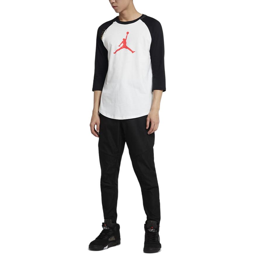 Jordan Color-Block Dreiviertelarm T-Shirt Herren Oberteile Schwarz Weiß CD9053-100