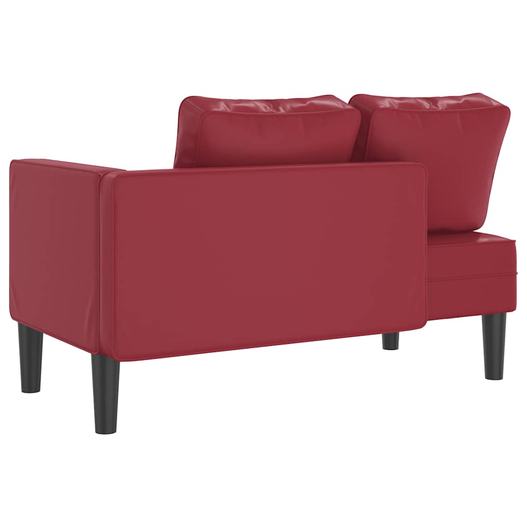 Chaise Longue with Cushions Burgundy Artificial Leather