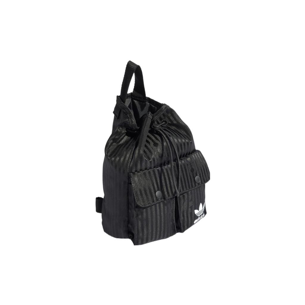 adidas Originals Trefoil Logo Gestreiftes Muster Kordelzug Polyester Eimerrucksack Unisex Rucksack Schwarz HD7022