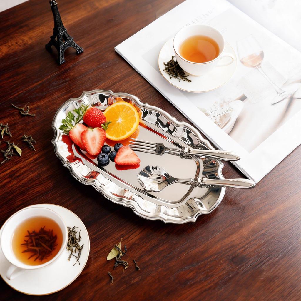 BROval Stainless Steel Cake Tray Afternoon Tea Dessert Plate Silver Jewelry Mirror Surface Storage Tray Trays Decorative OrganizerEY
