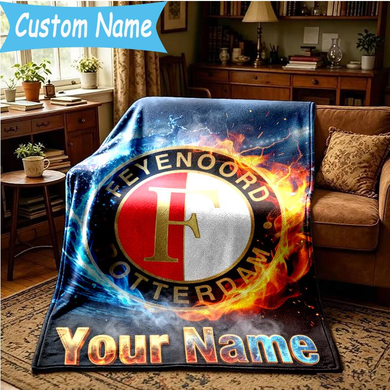 Custom Name Feyenoord Football Blanket Flannel Blanket for Camping, Hiking, Garden Parties, Picnic Essentials,gift for family and friend