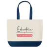 Tote Bag - PLANETEE - Blue Bottom Shopping Bag «Educator On Vacation» - Cotton 40x45 Cm - Large Size - Made In France