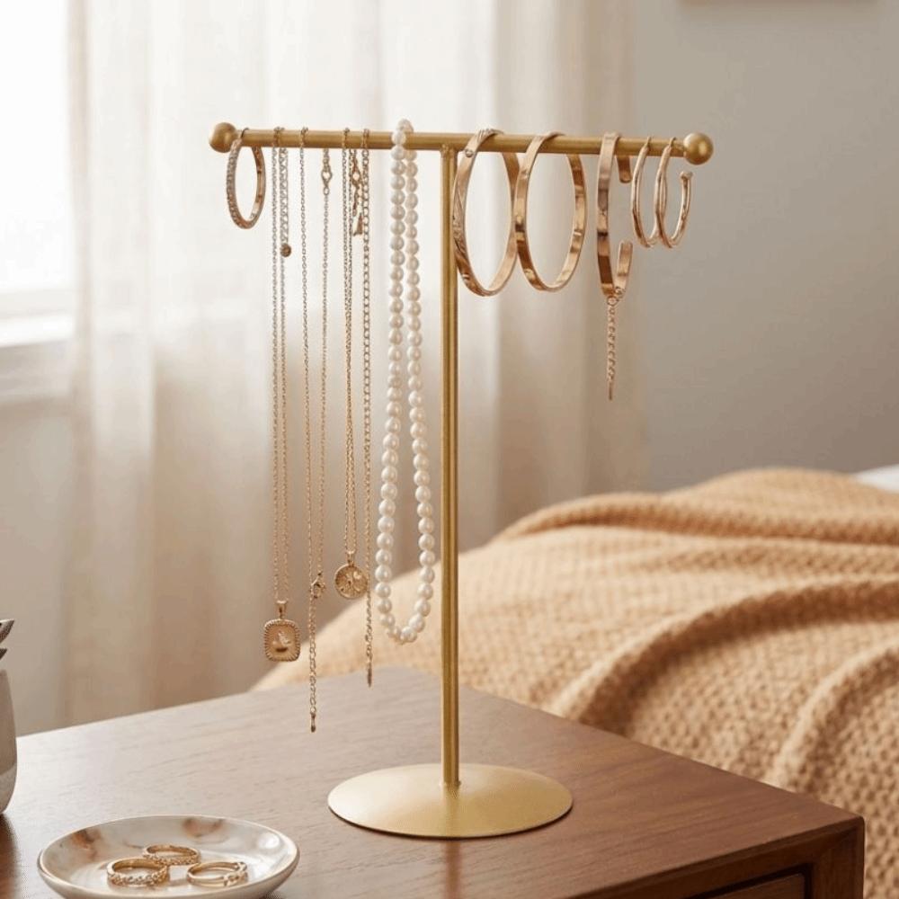 Metal Frame Jewelry Display Stand Round Base Necklace Holder T-Shaped Stand  Woman Accessories