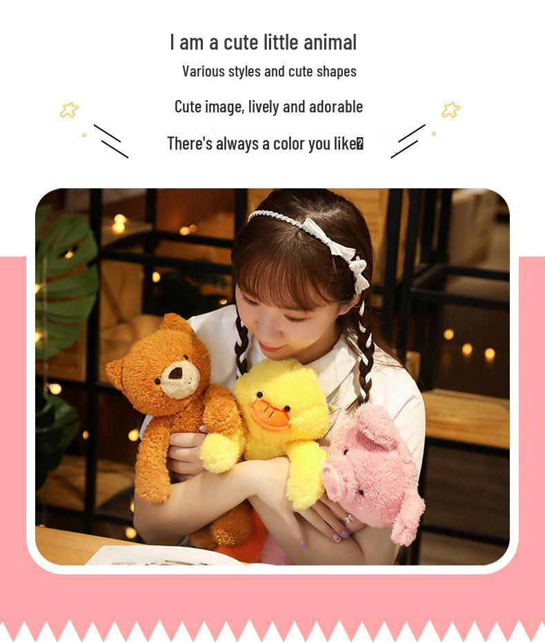 Poupées en Peluche de Dessins Animés Populaires - Ours en Peluche Jambes Longues Grosse Tête, Cochon Rose, Chat, Canard Jaune - Idéal pour Cadeaux et Machines à Pinces