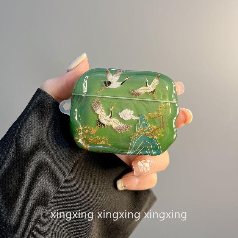 

Chinese Style Green Tassel Crane for Airpods4 Apple Protective Case Bluetooth Airpodspro2 Generation 3 Generation Earphone Case airpods4 Green Crane [Single Shell]]