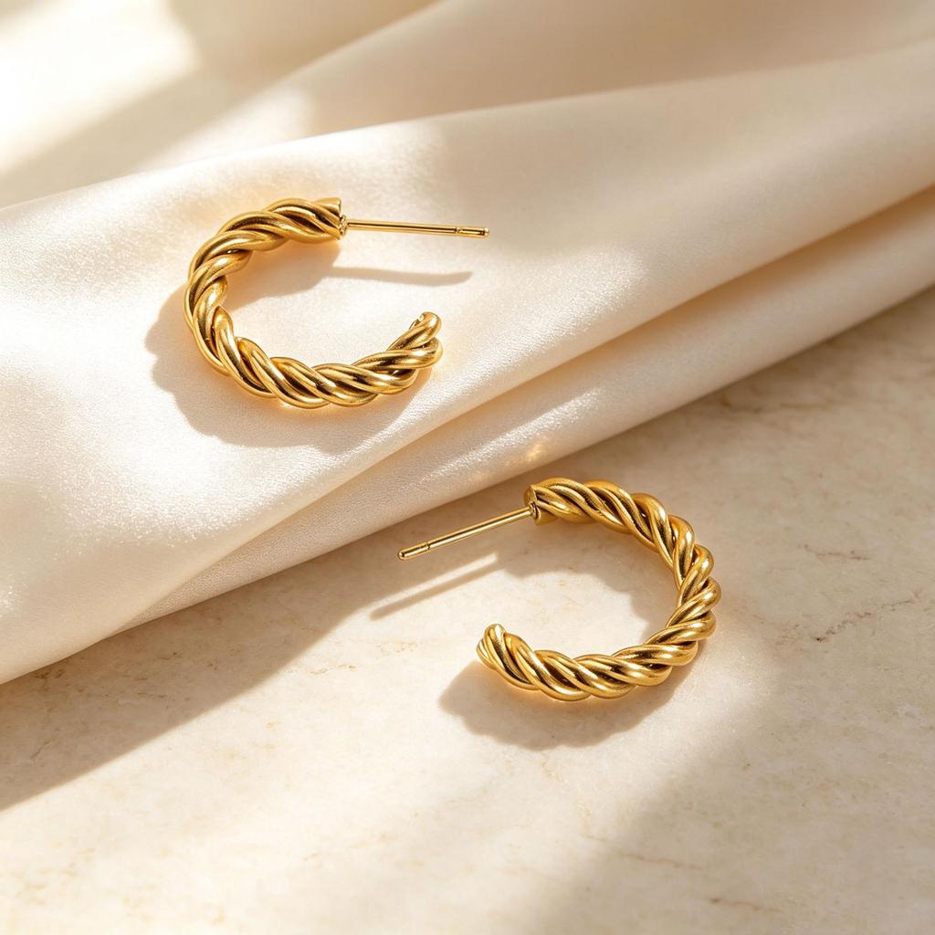 Artistic Retro C-shaped Textured Stainless Steel Earrings for Women