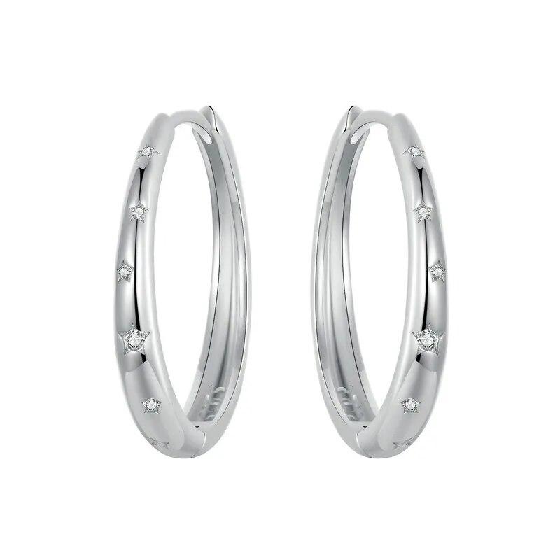 

Женские серьги-кольца BAMOER из стерлингового серебра 925 пробы со звездами и пряжками в форме паве, серьги-кольца со звездами для повседневного ношения, ювелирные изделия BSE956