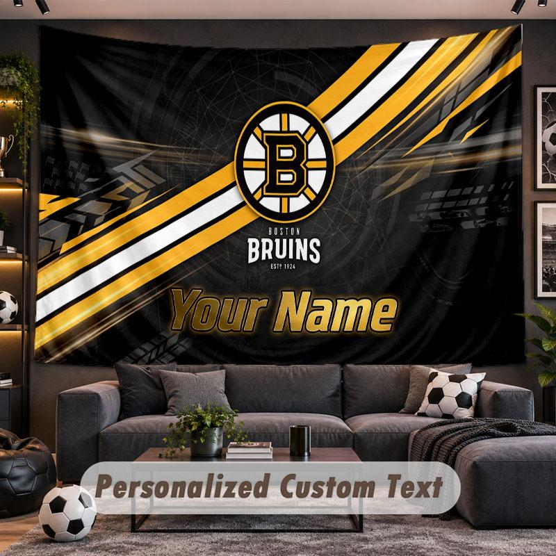 Wall Hanging Tapestry Custom NameBoston Bruins Pattern Personalized Printed Fabric Wall Decor