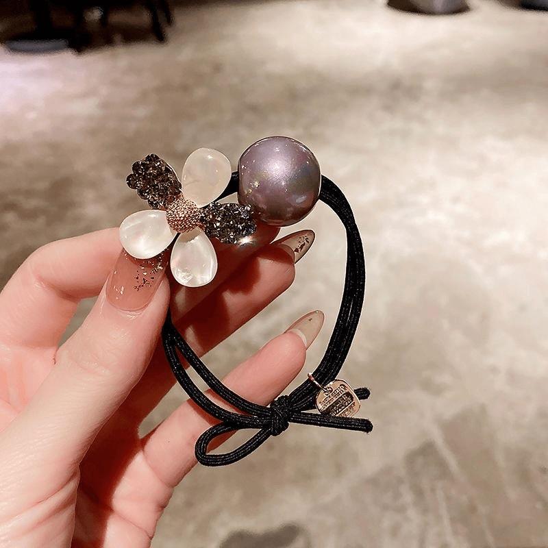 Koreanische Mode Blume Katzenauge Stein Doppelfaden Haarseil PerlenHaargummi Damen Pferdeschwanz Dutt Tägliche Haaraccessoires
