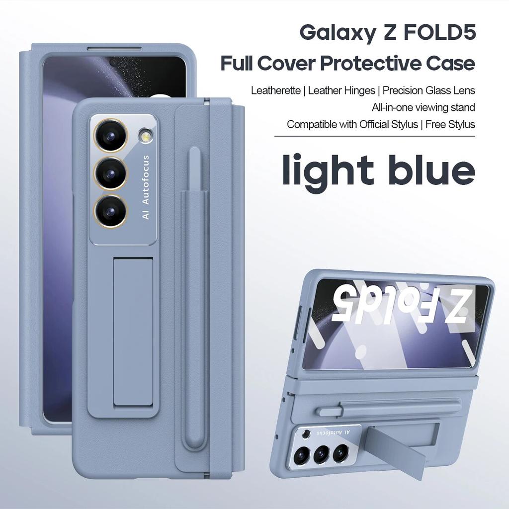 For Samsung Foldable Leather Phone Case for Samsung Galaxy Z Fold4 with Pen Phone Shell for Galaxy Z Fold 5 Folding Bracket Cover