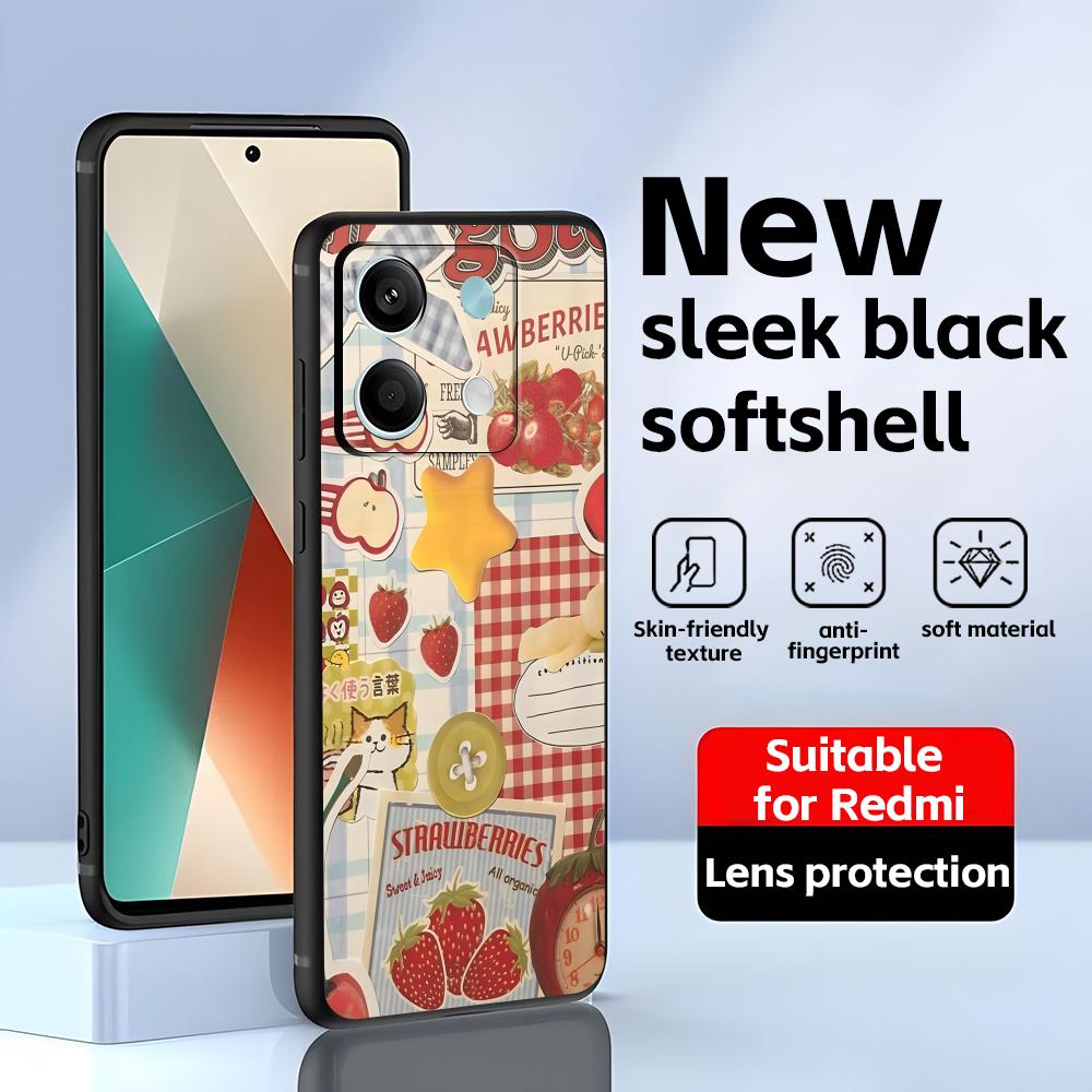 Fruit Art Images Phone Case For Redmi Note 14 13 12 11 Pro Plus S 5G 14C A3 Soft Black Phone Cover