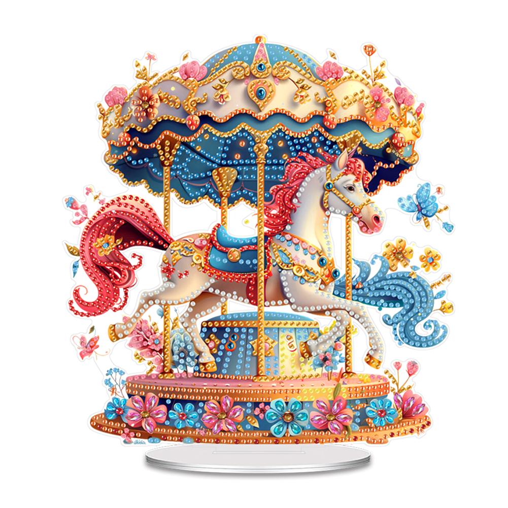 

Acrylic Special Shape Carousel Table Top Diamond Painting Ornament Kits Merry-Go-Round 5D DIY Diamond Art Tabletop Decorations
