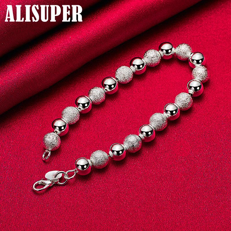 925 Sterling Silver Smooth Matte 8mm Bead Chain Bracelet Jewelry