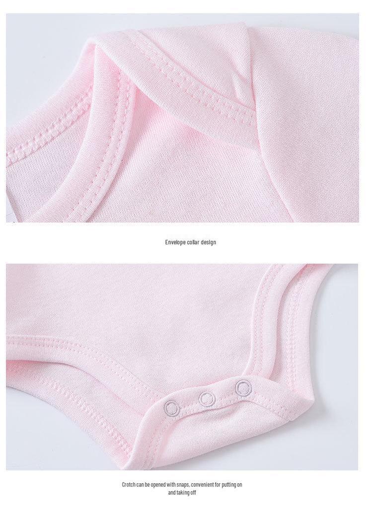 Summer Newborn 100% Cotton Short Sleeve Baby Romper - Plain Color with Snap Crotch, Customizable Print Children's Bodysuit