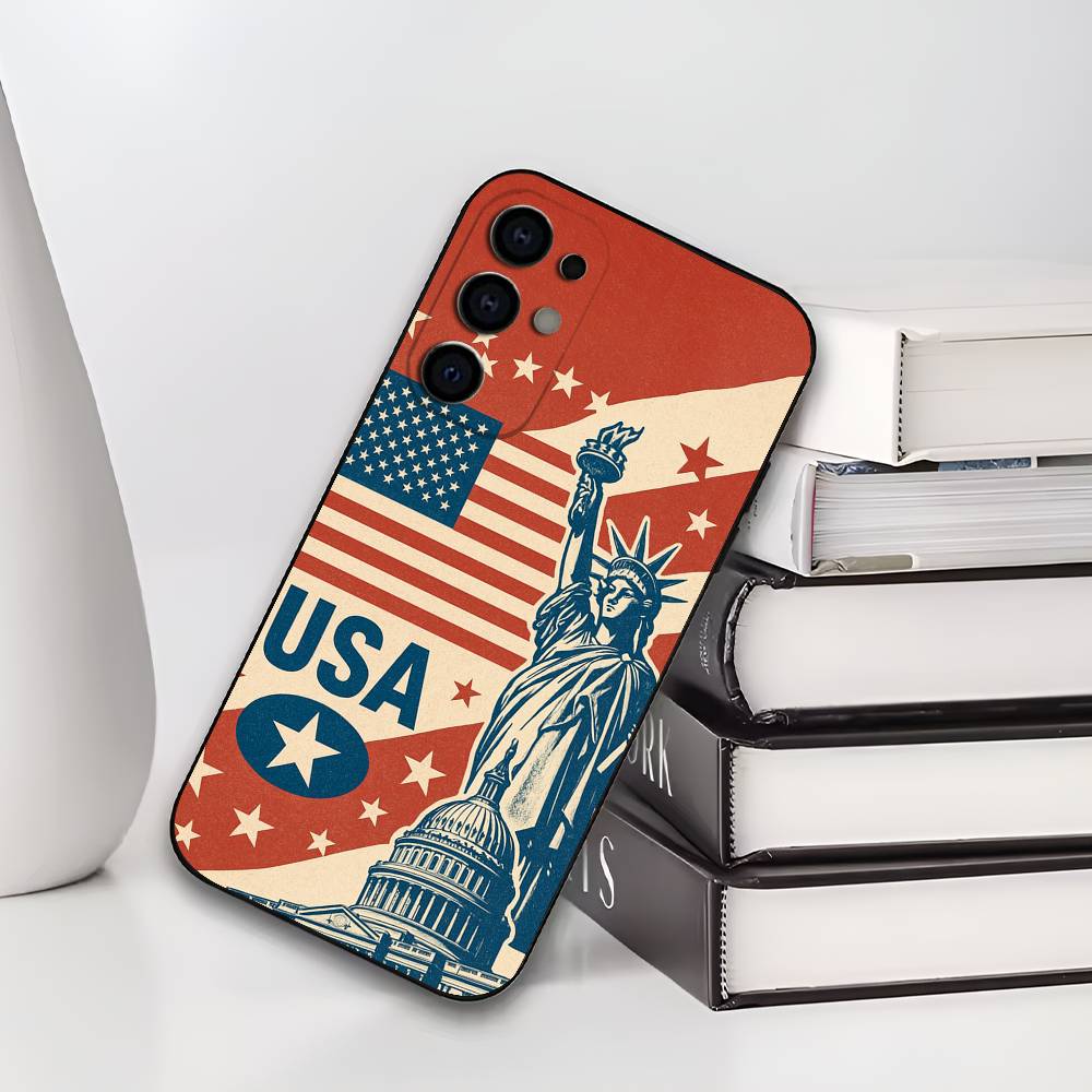 America Flag S-Statue L-Liberty  USA Phone Case For Samsung S25,S24,S21,S22,S23,S30,Ultra,S20,Plus,Soft Silicone Black Cover