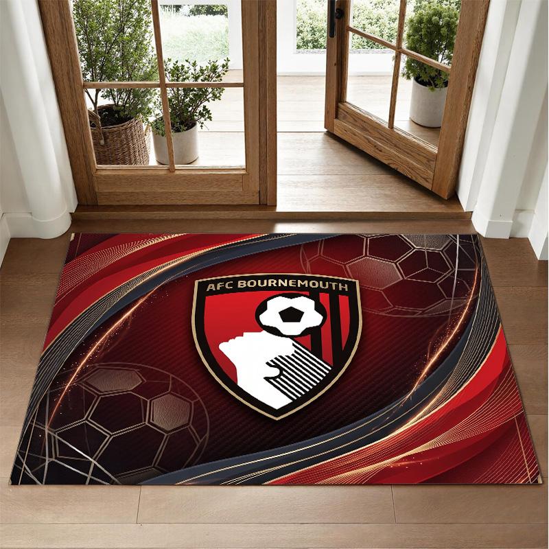 Bournemouth Football Design Crystal Velvet Rug Soft Decorative Mat for Bedroom Entrance