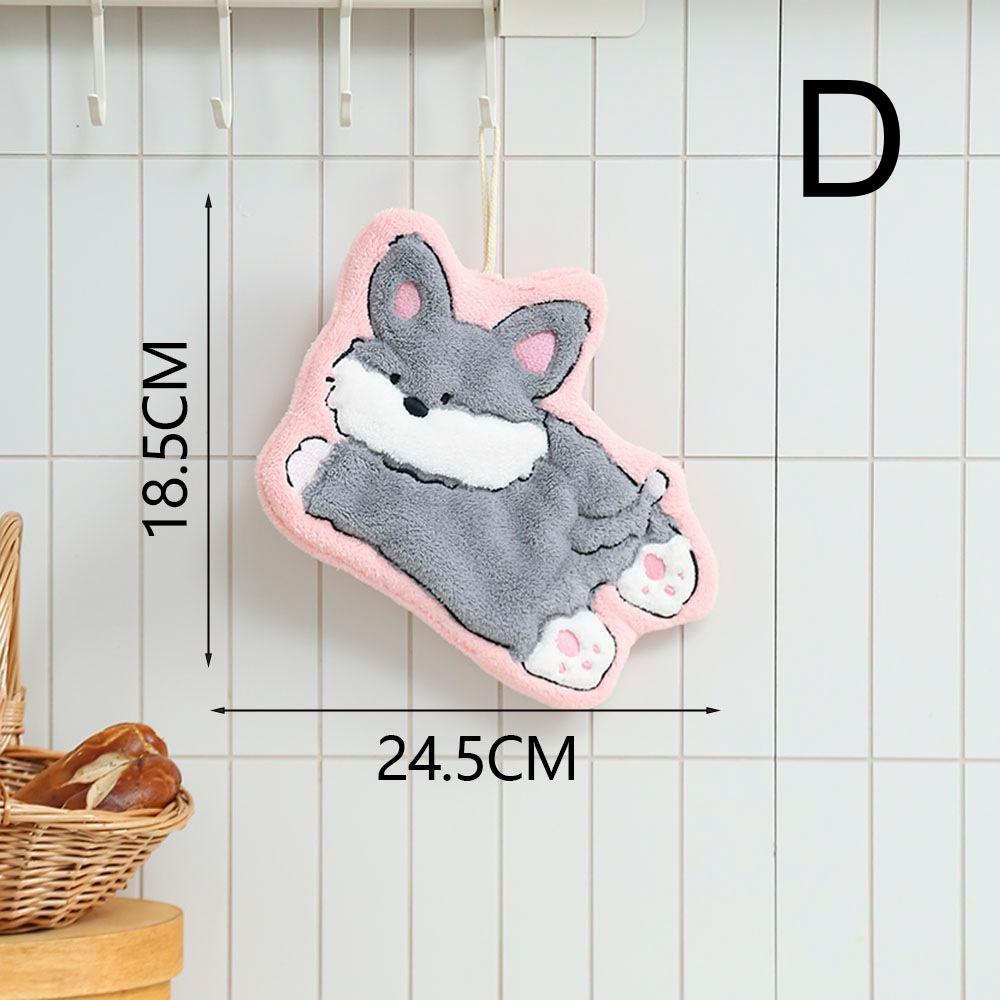 Cute Coral Fleece Towel Soft Skin Friendly Absorbent Cartoon Dog Hand Towel Kitchen and Bathroom Dual-use Small Towel