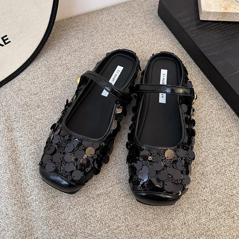 Fashion Glitter Slides Shoes Woman 2024 Slippers Flat Low Female Mule Pantofle Cover Toe Jelly Mules New PU Bling Crystal Rubber Rome Ho