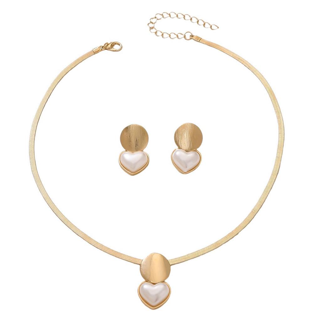 Hot-selling creative ring love shape pendant necklace women's and earrings elegant versatile jewelry set
