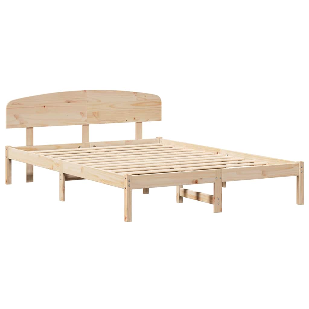 Natural Wooden Bed Frame with Headboard 140 x 200 cm Solid Pine Wood