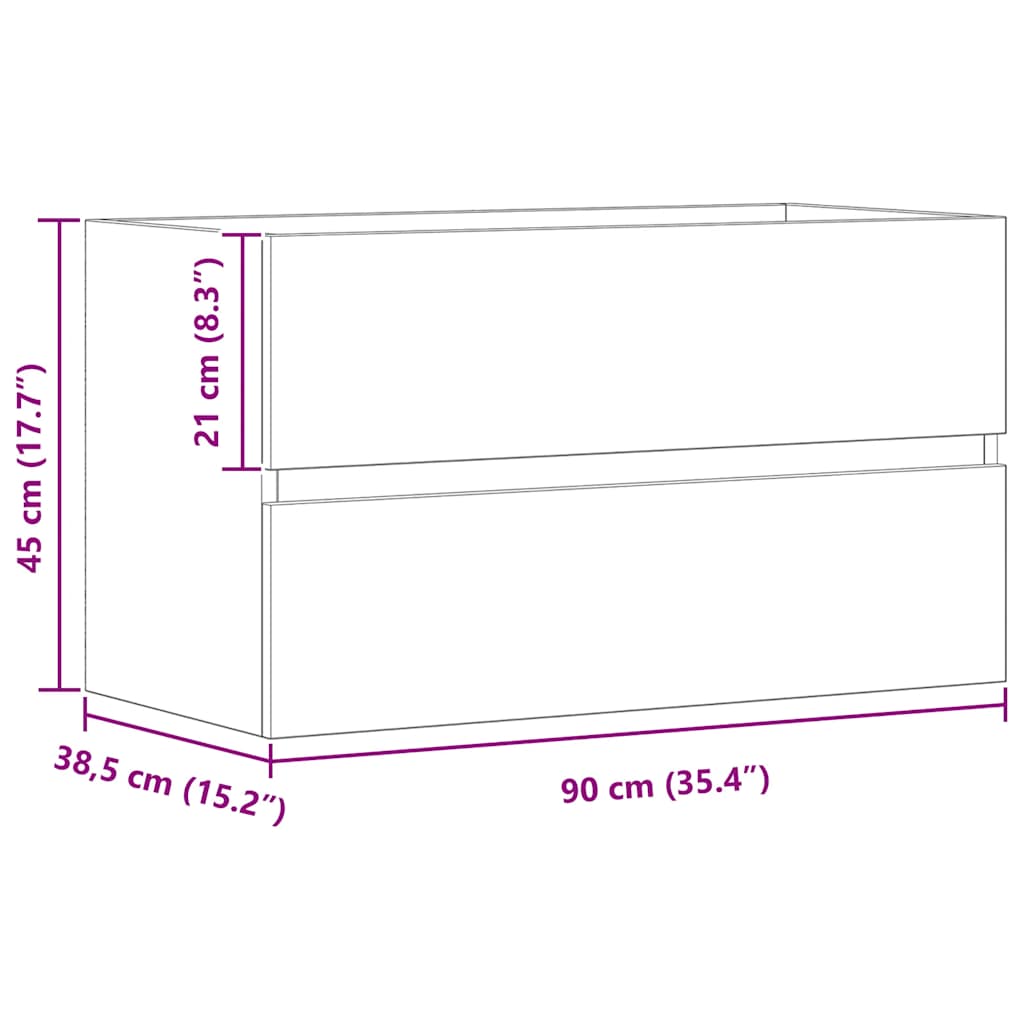 Artisan Oak Washbasin Cabinet 90 X 38.5 X 45 Cm Particleboard
