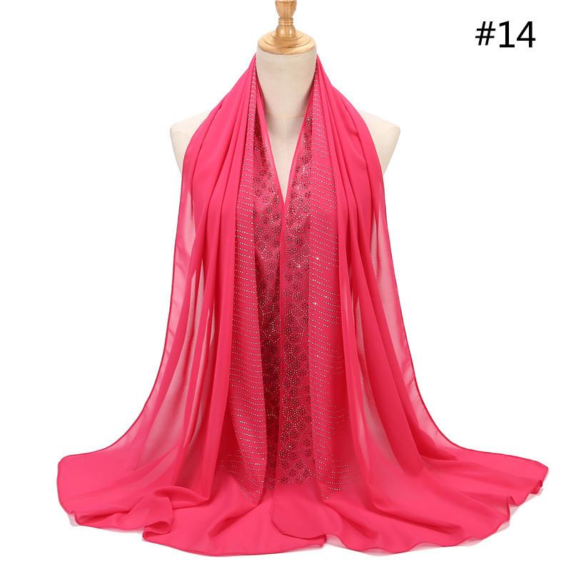 Women Rhinestone Chiffon Solid Color Muslim Head Scarf Shawls And Wraps Pashmina Bandana Female Foulard Hijab Stores