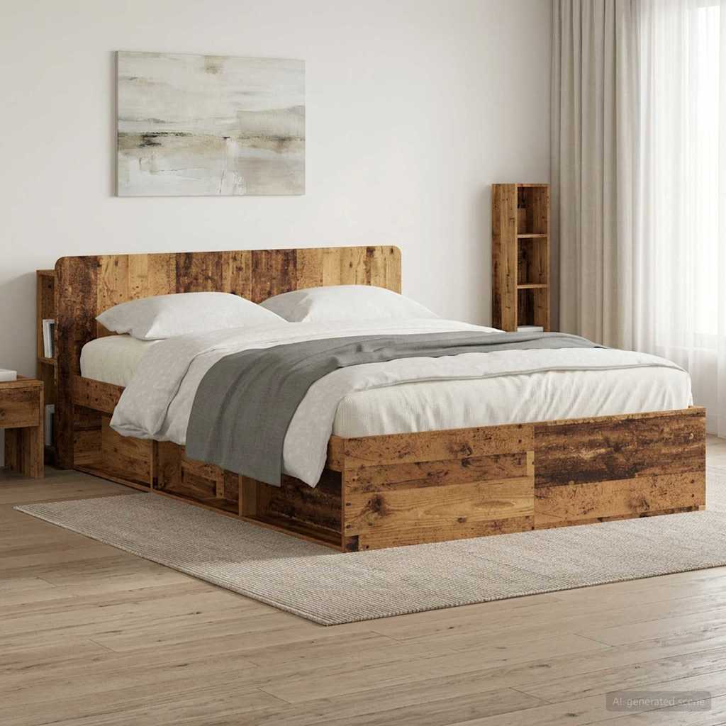 Headboard Cabinet with Storage Reclaimed Wood Effect Wood Based Material