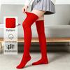 Women'S Solid Bright Red Thigh High Stockings Soft Stretchy Casual Over The Knee Socks For Everyday Wear Outdoor Activities