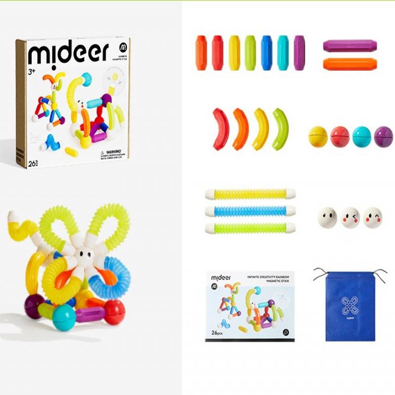 Mideer Rainbow Magnetic Building Sticks Toys for Kids, Magnetic Construction Sticks Blocks Set, Educational STEM Toys for Boys Girls 