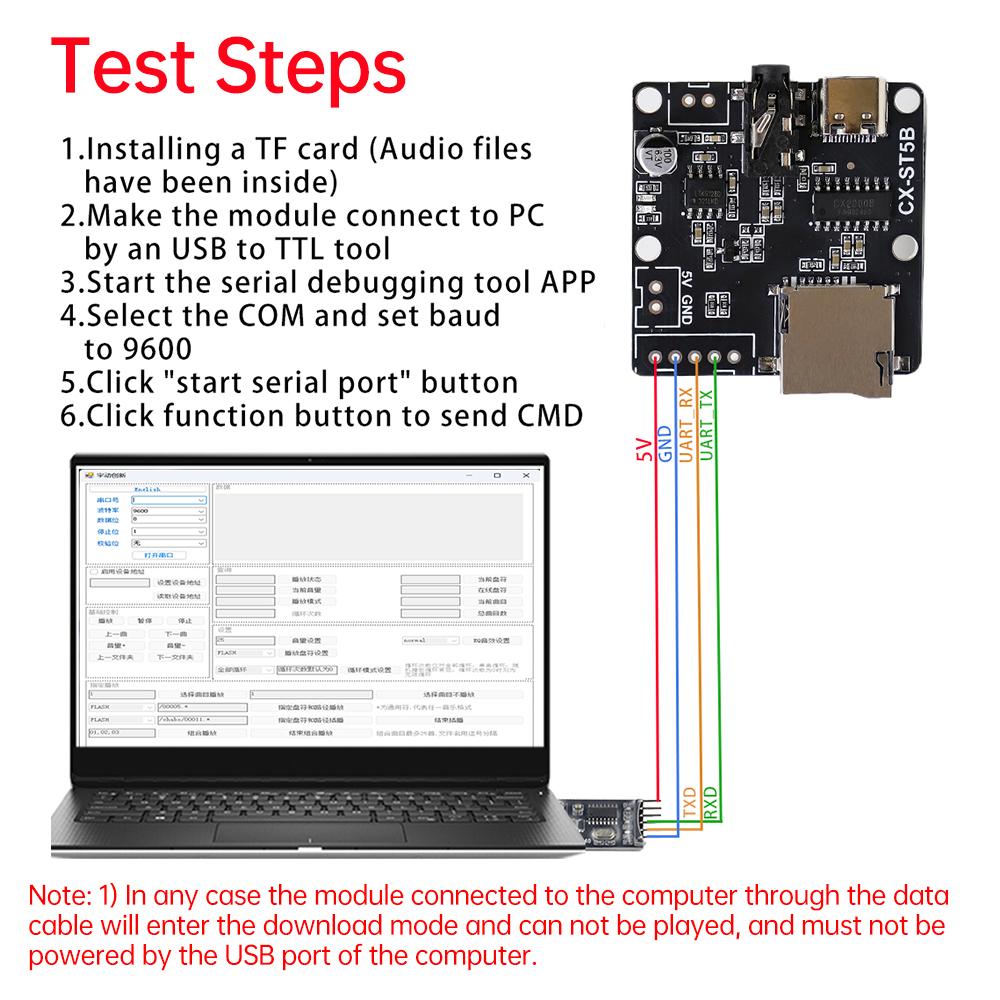CX-ST5B Serial Port MP3 Voice Chip Module Voice Broadcast Custom Audio Module Single Chip Control Triggers Audio Kit