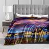 Colorful Landscape blanket with Village, Sky, and Floral Pattern  blanket, suitable for use in the bedroom, living room, on the sofa