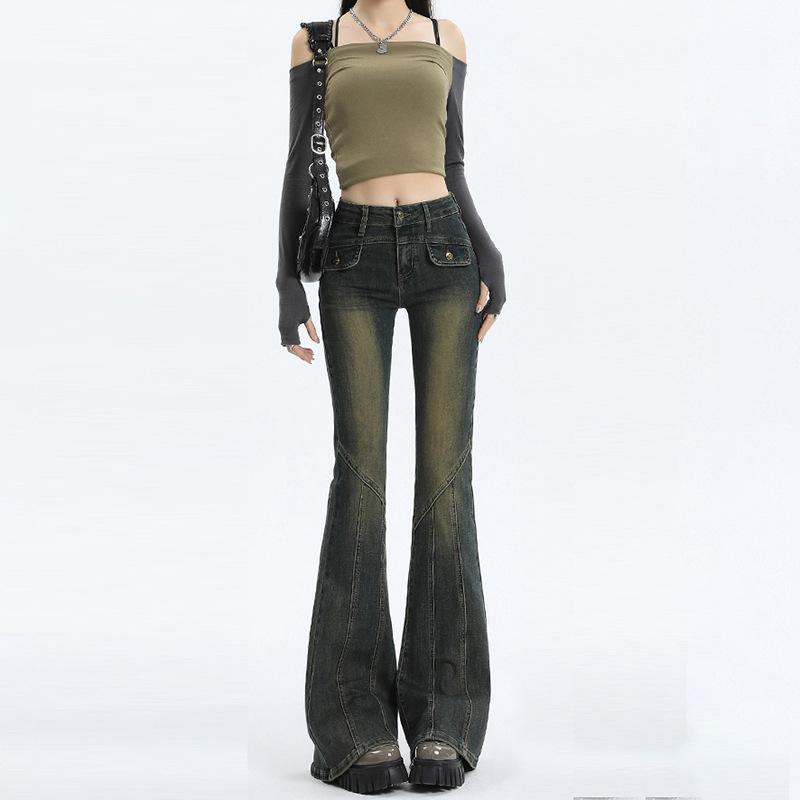 

Design sense neutral slightly pull jeans women s new spring and autumn high waist thin horseshoe slightly pull jeans tide XL